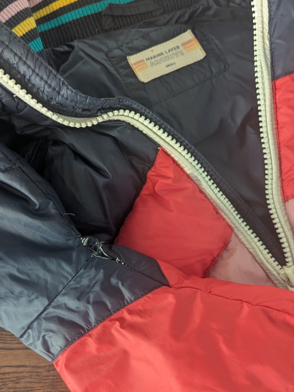 Marine Layer Archive Rainbow Colorblock Puffer Jacket - Picture 3 of 6